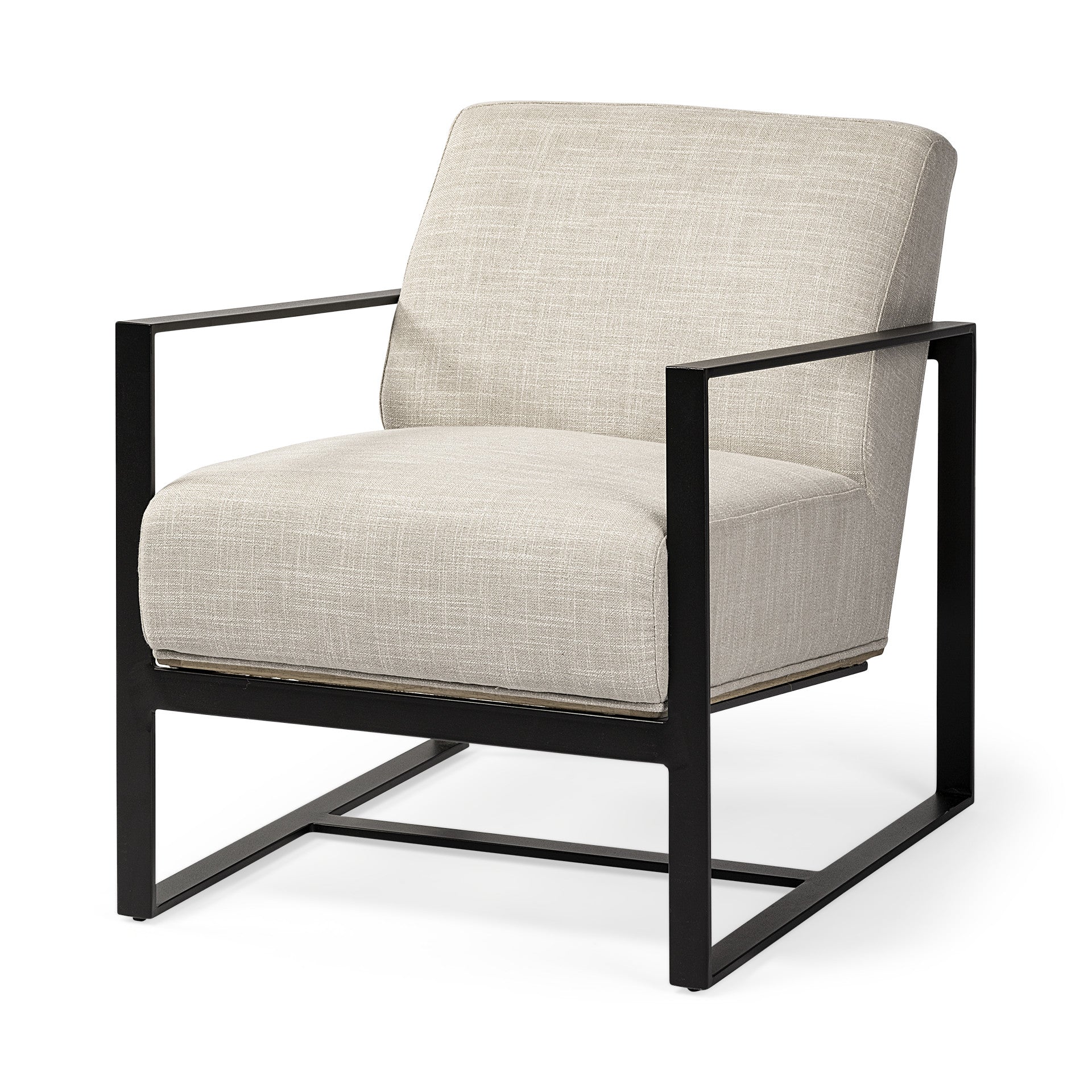 32-Inch Stylish and Durable Cream and Black Fabric Armchair with Soft Cushioning for Elegant Home Decor