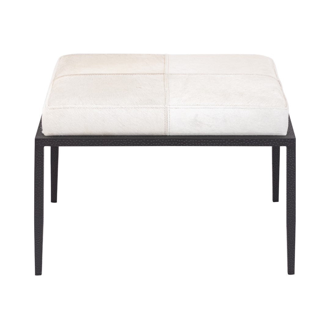 Stylish Canyon Short Bench with Dark Bronze Metal Frame and Ivory Leather Upholstery