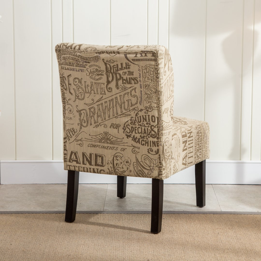 Modern Armless Contemporary Accent Chair with Chalkboard Light Print Fabric for Easy Assembly | Dimensions: 29.13 x 21.63 x 32.75