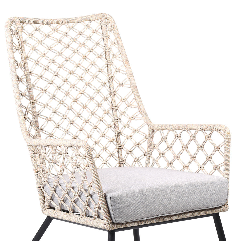 26-Inch Gray Metal Outdoor Dining Armchair with Comfortable Gray Cushion - Enhance Your Patio Dining Style Instantly!