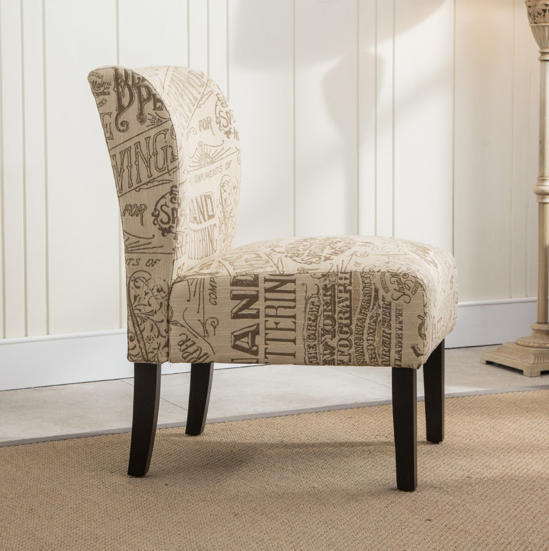 Modern Armless Contemporary Accent Chair with Chalkboard Light Print Fabric for Easy Assembly | Dimensions: 29.13 x 21.63 x 32.75