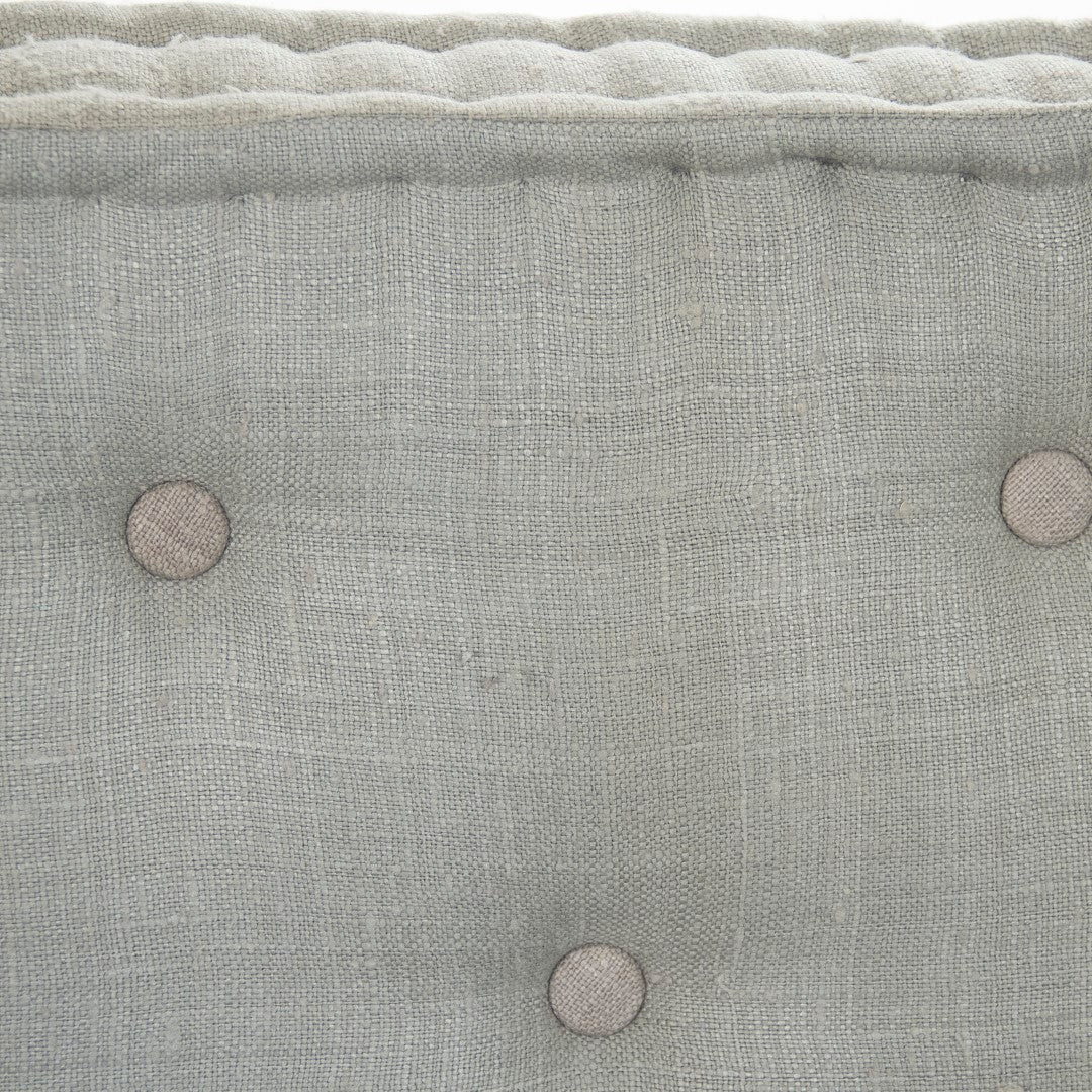 Elegant Tereza Distressed Dove Grey Home Bench with Luxurious Tufted Greyish - Blue Silk Cushions for Stylish Seating