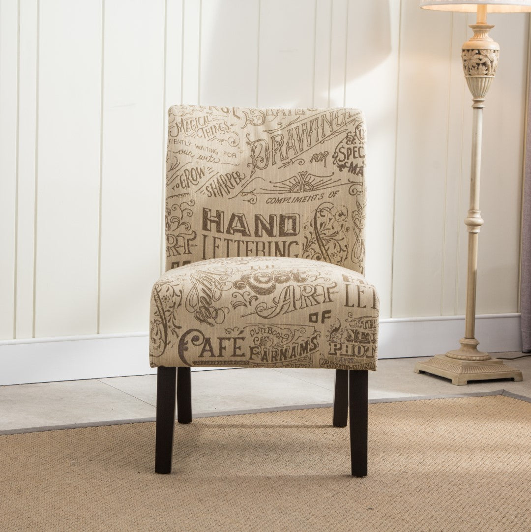 Modern Armless Contemporary Accent Chair with Chalkboard Light Print Fabric for Easy Assembly | Dimensions: 29.13 x 21.63 x 32.75