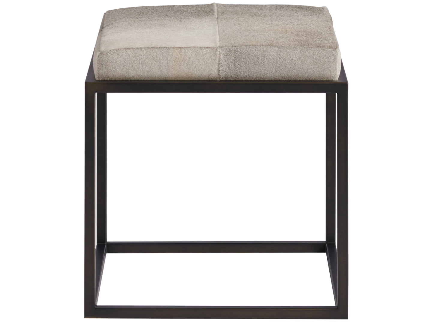 Luxurious Grey Hair-On-Hide Safari Accent Ottoman with Sturdy Metal Base, 20