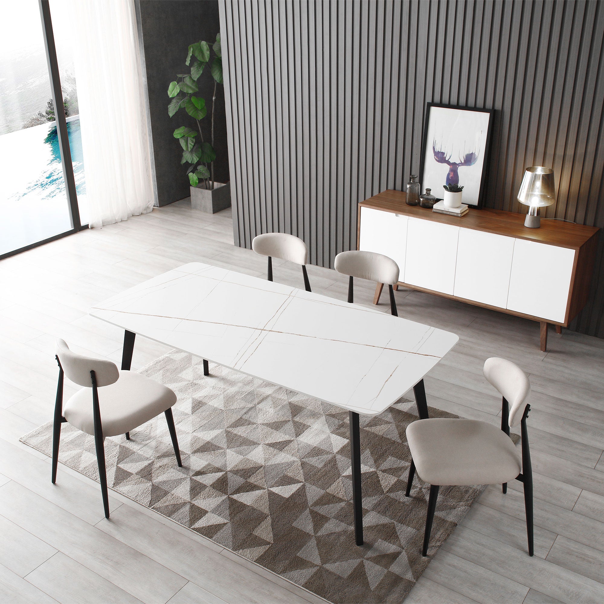 63'' Modern White Porcelain Dining & Coffee Side Table J3710, Easy to Assemble