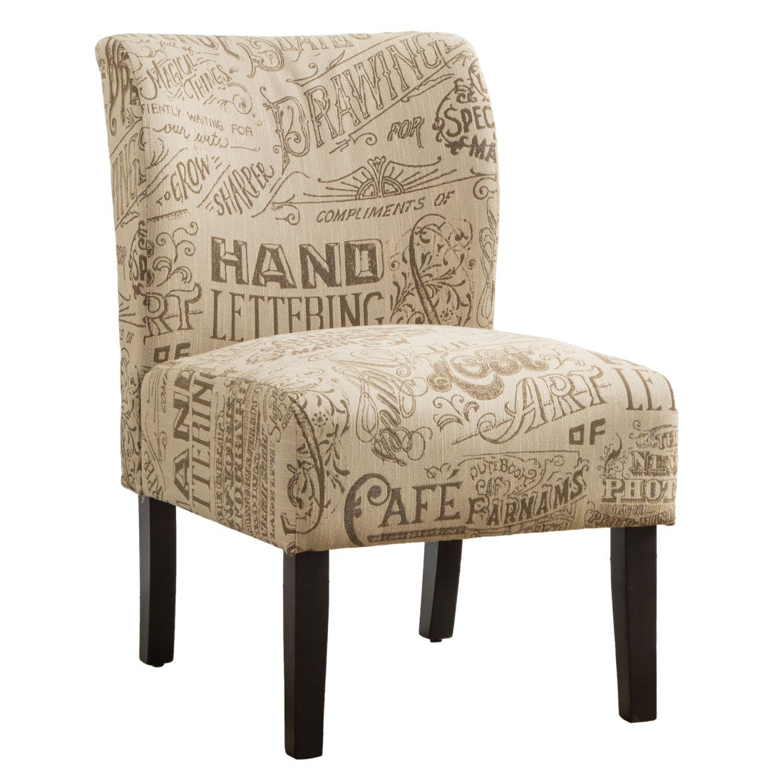 Modern Armless Contemporary Accent Chair with Chalkboard Light Print Fabric for Easy Assembly | Dimensions: 29.13 x 21.63 x 32.75