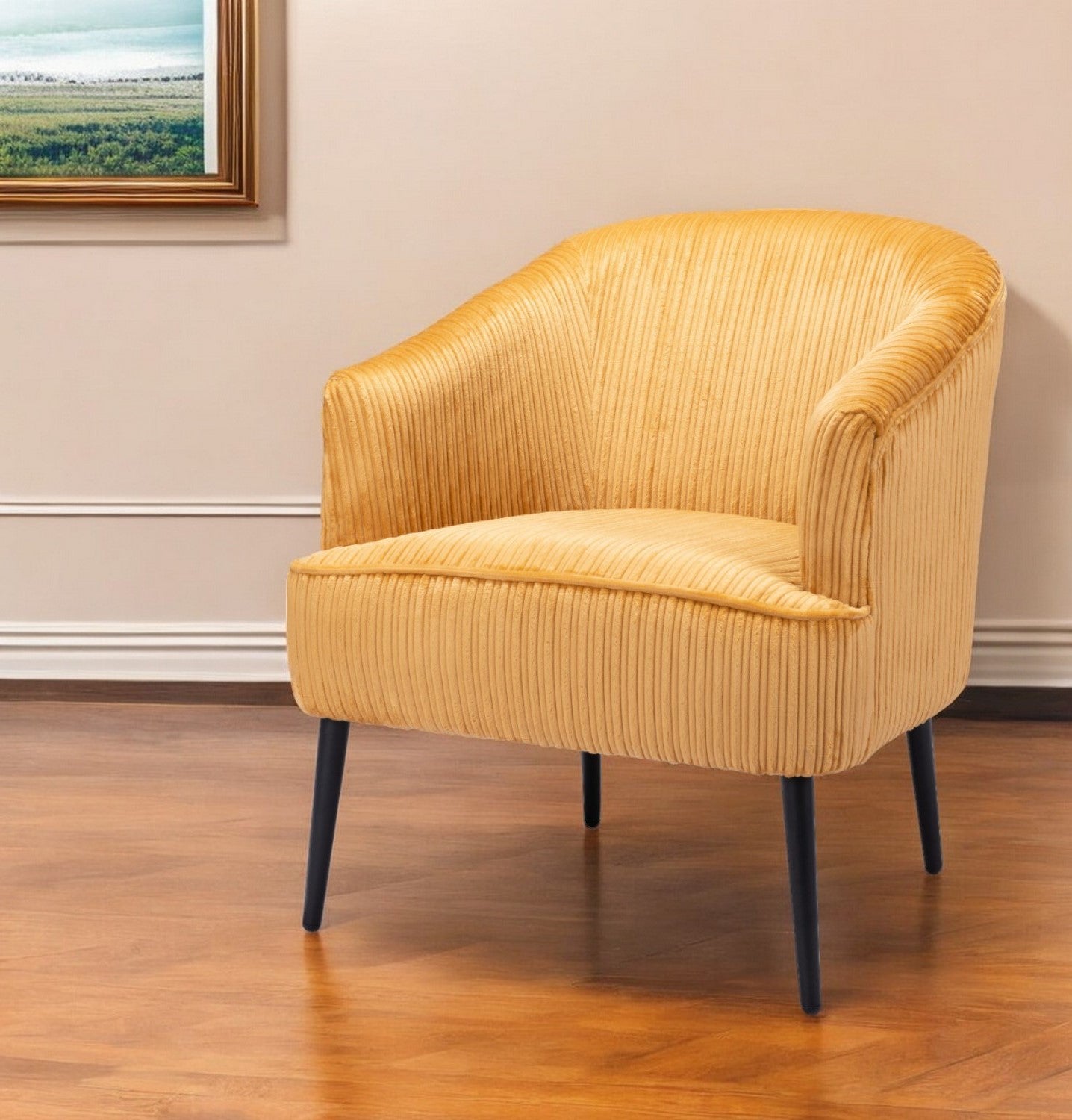 26-Inch Yellow and Black Corduroy Tufted Armchair: Stylish and Comfortable Design