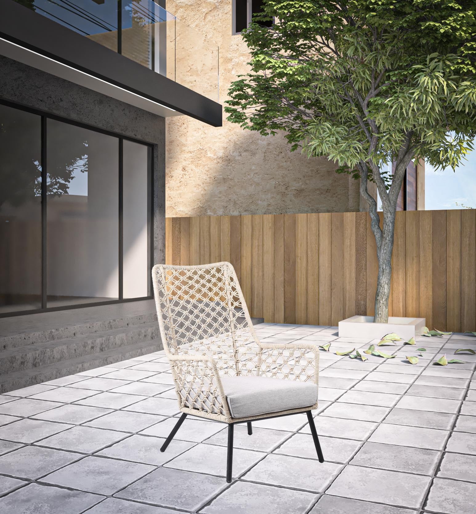 26-Inch Gray Metal Outdoor Dining Armchair with Comfortable Gray Cushion - Enhance Your Patio Dining Style Instantly!
