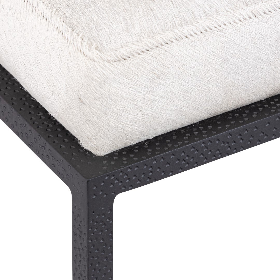 Stylish Canyon Short Bench with Dark Bronze Metal Frame and Ivory Leather Upholstery