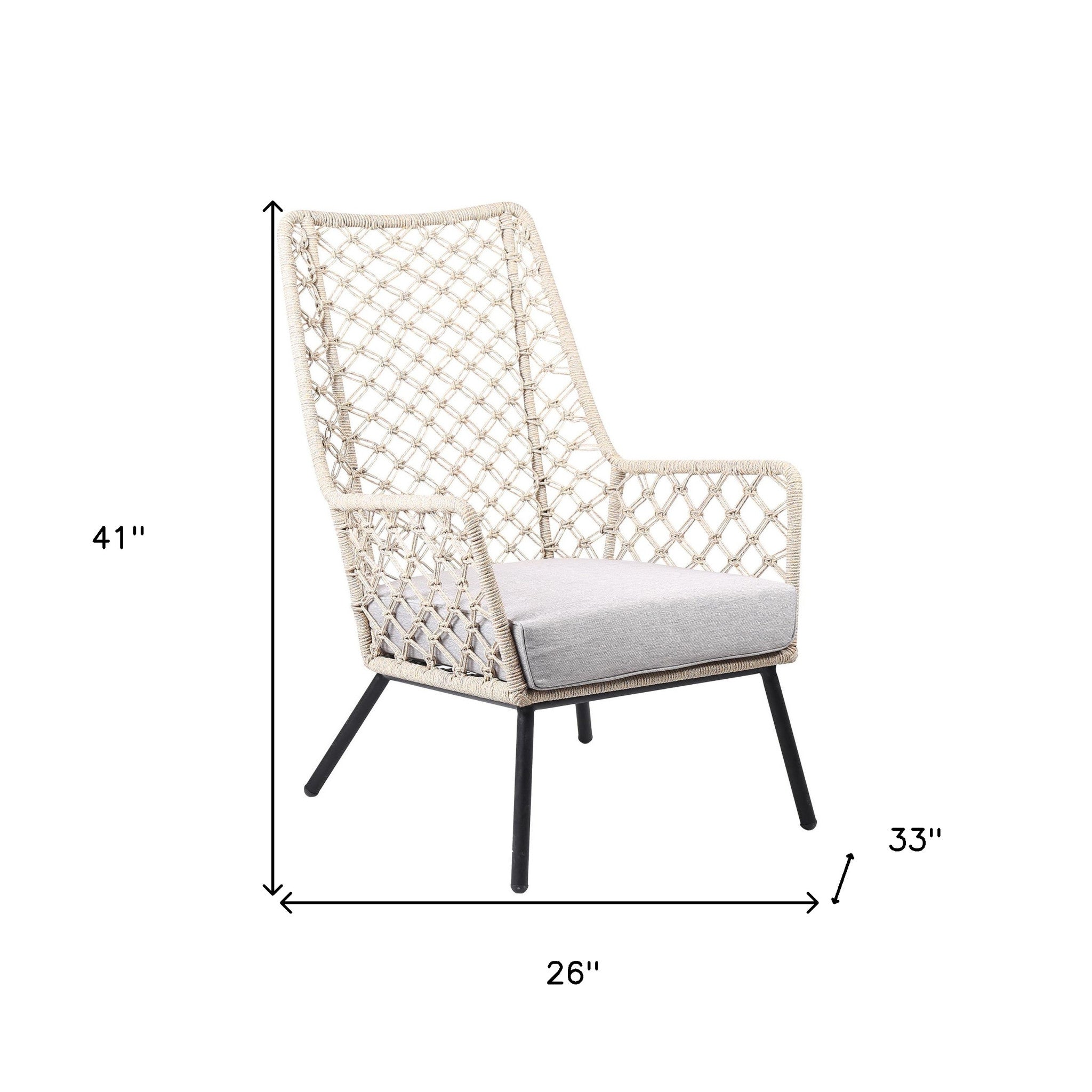26-Inch Gray Metal Outdoor Dining Armchair with Comfortable Gray Cushion - Enhance Your Patio Dining Style Instantly!