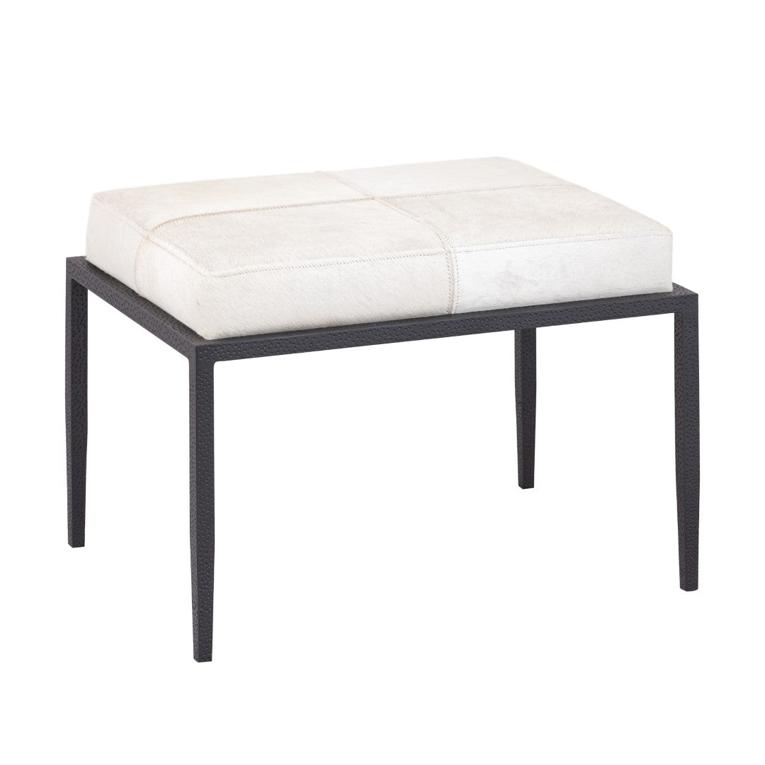 Stylish Canyon Short Bench with Dark Bronze Metal Frame and Ivory Leather Upholstery
