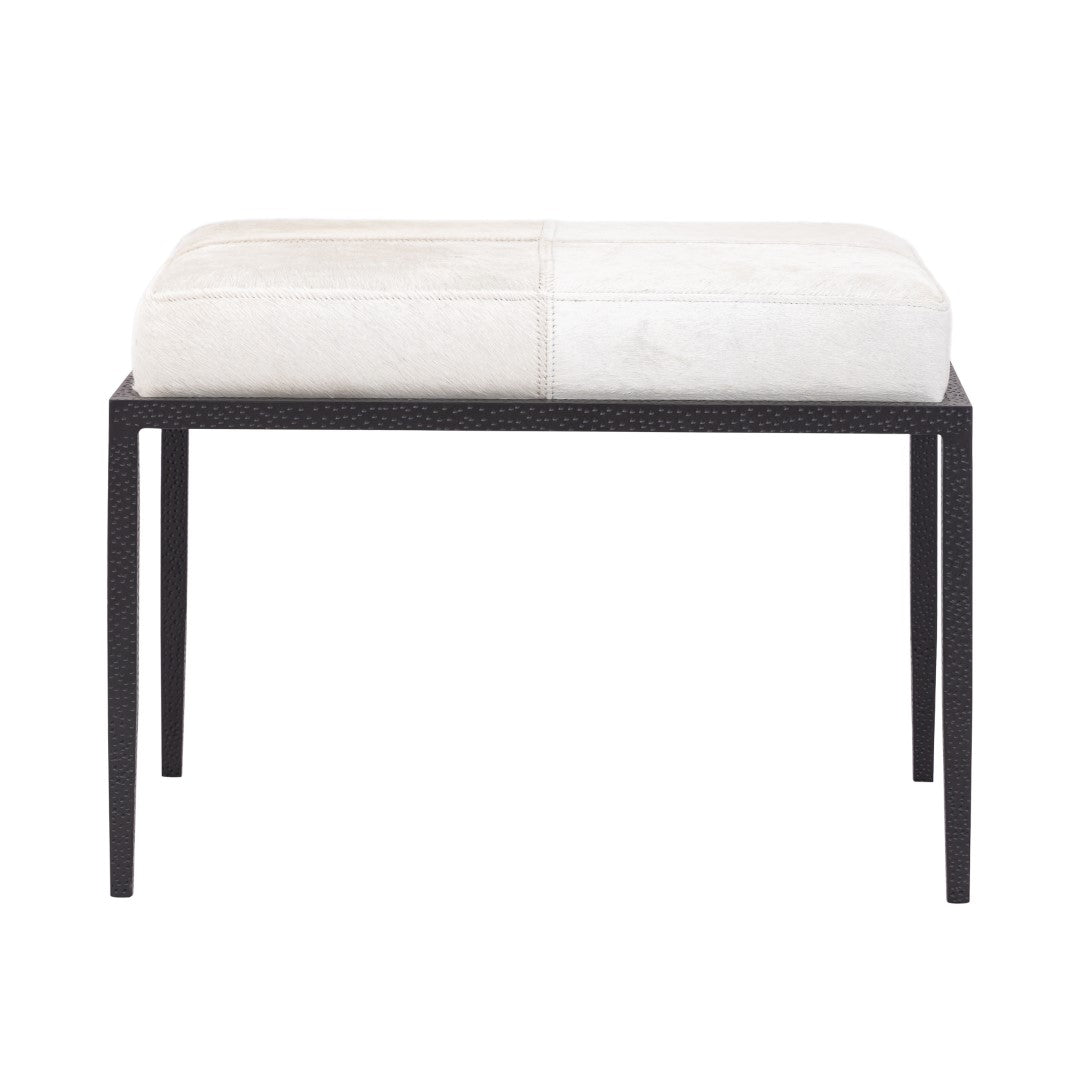 Stylish Canyon Short Bench with Dark Bronze Metal Frame and Ivory Leather Upholstery
