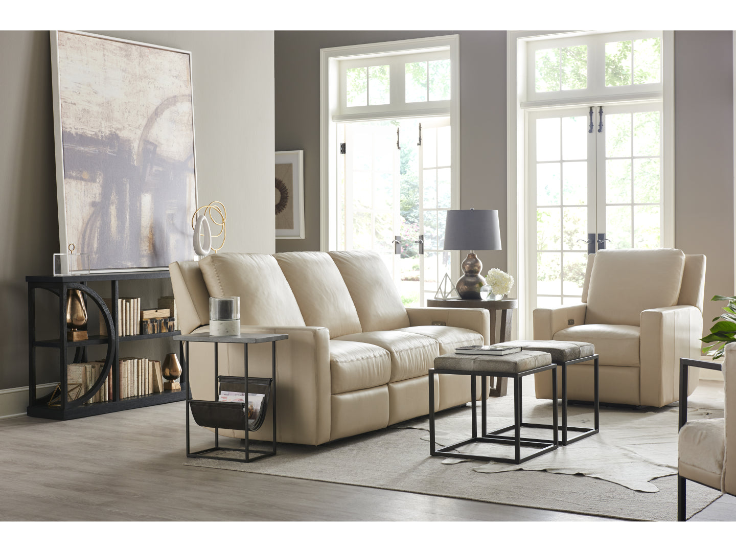 Luxurious Grey Hair-On-Hide Safari Accent Ottoman with Sturdy Metal Base, 20