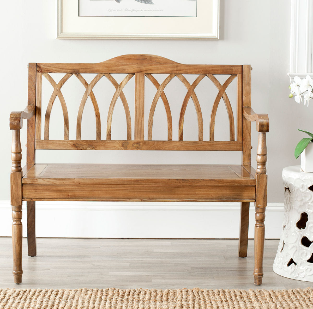 Elegant Benjamin Indoor Gothic-Style Garden Bench for Entryways and Living Rooms