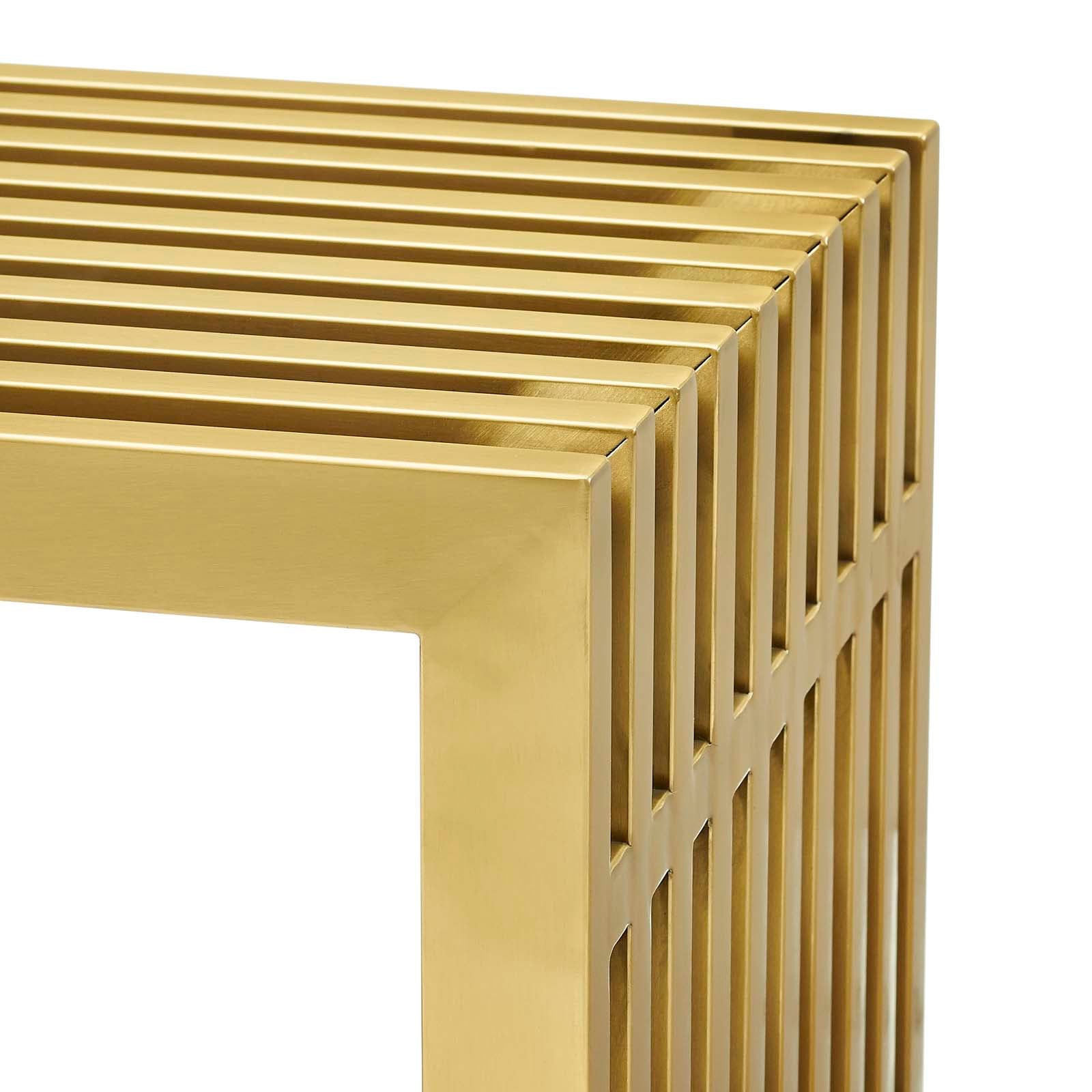 Large Gold Brushed Stainless Steel Gridiron Bench - Modern, Easy - Clean, Ideal for Any Space