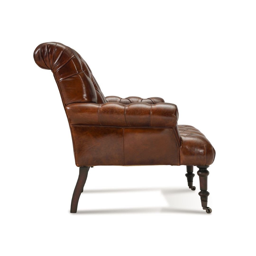 Luxurious Dark Brown Top Grain Leather Tufted Scroll Austin Armchair for Elegant Living Spaces