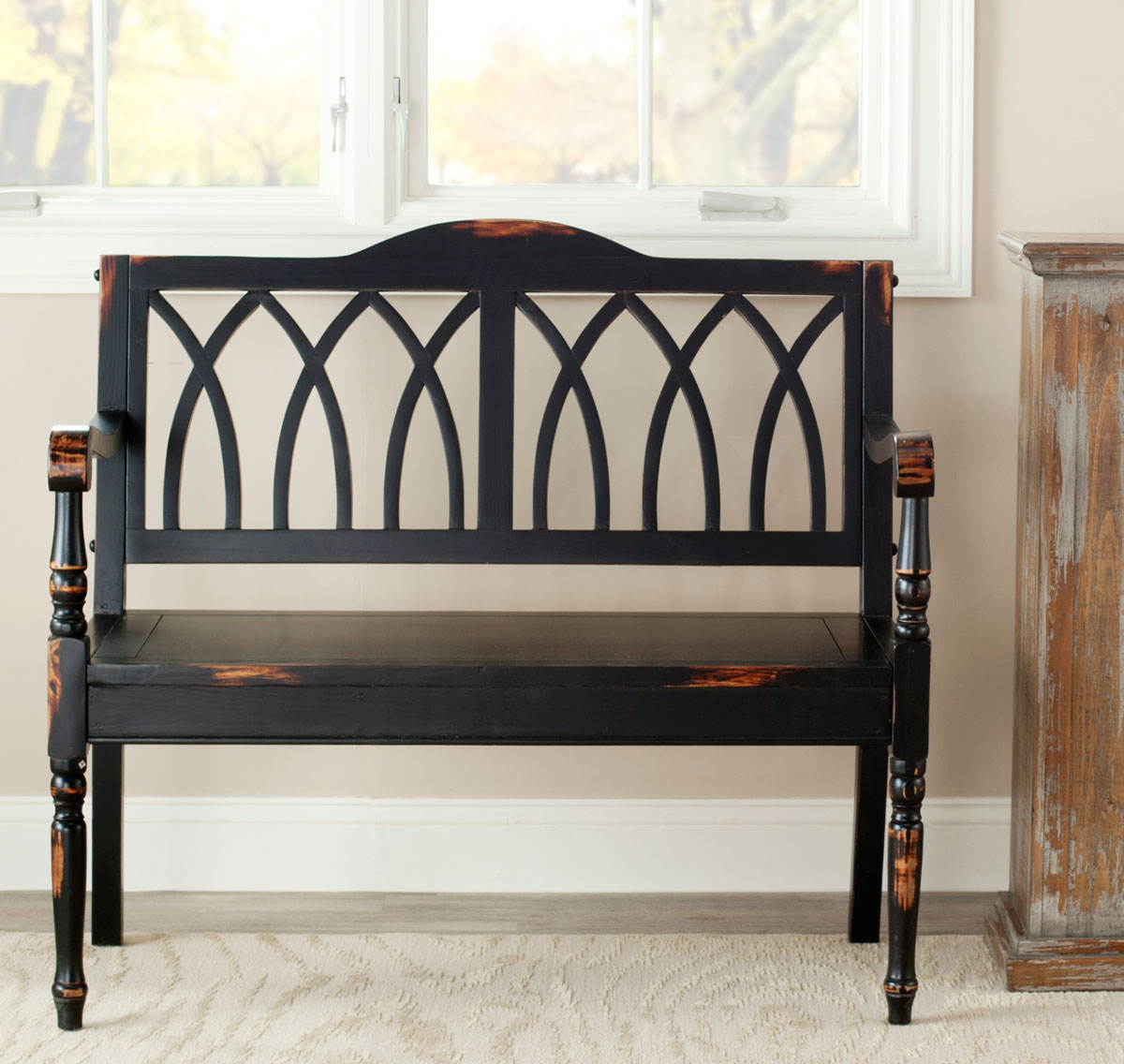 Elegant Benjamin Indoor Gothic-Style Garden Bench for Entryways and Living Rooms