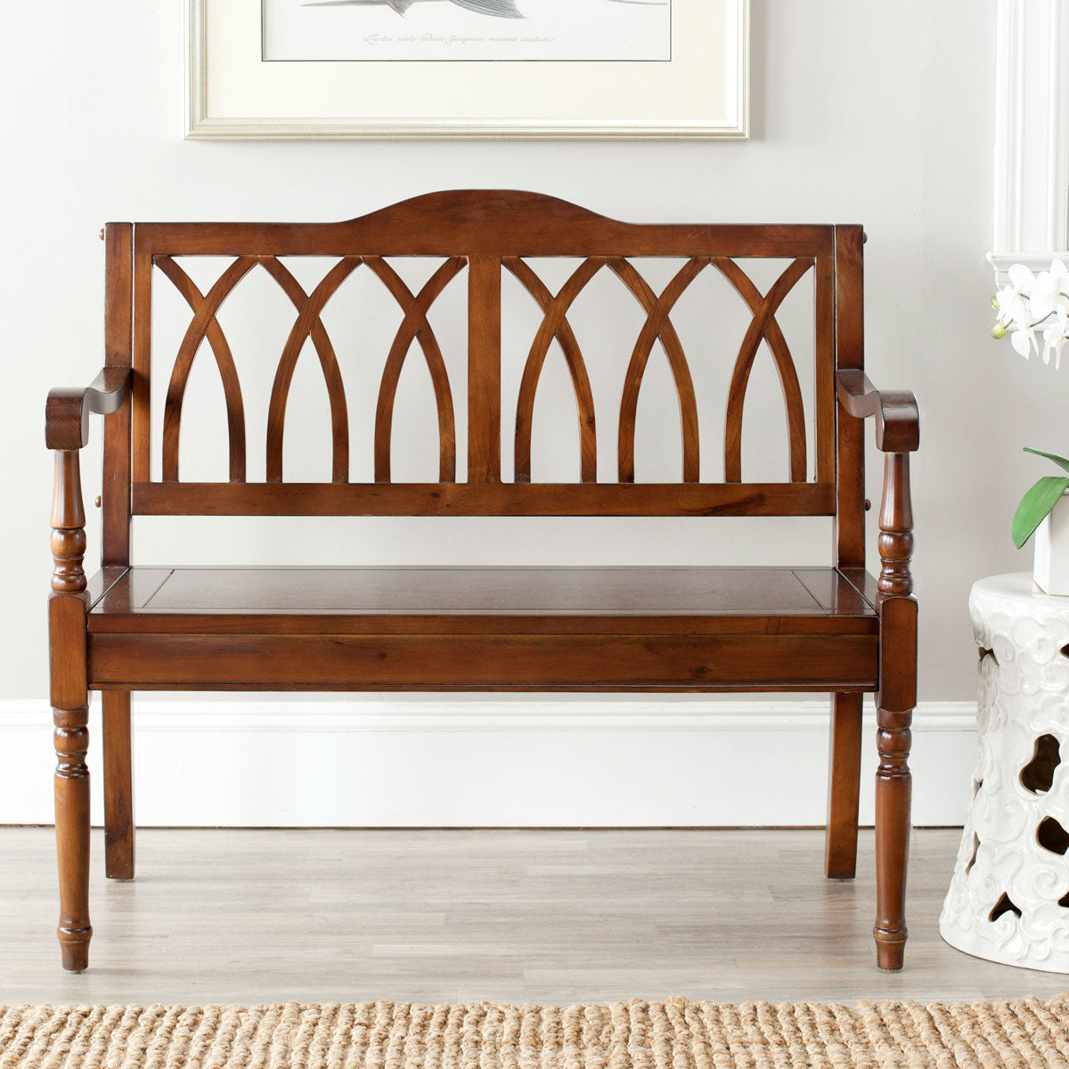 Elegant Benjamin Indoor Gothic-Style Garden Bench for Entryways and Living Rooms
