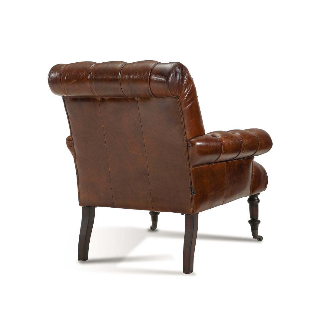 Luxurious Dark Brown Top Grain Leather Tufted Scroll Austin Armchair for Elegant Living Spaces