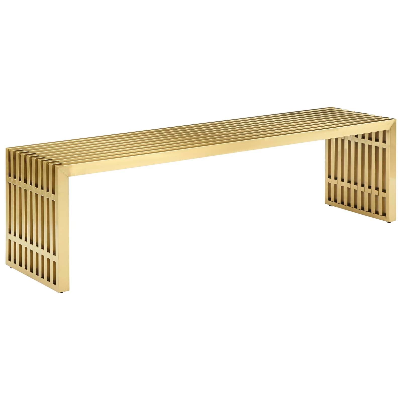 Large Gold Brushed Stainless Steel Gridiron Bench - Modern, Easy - Clean, Ideal for Any Space