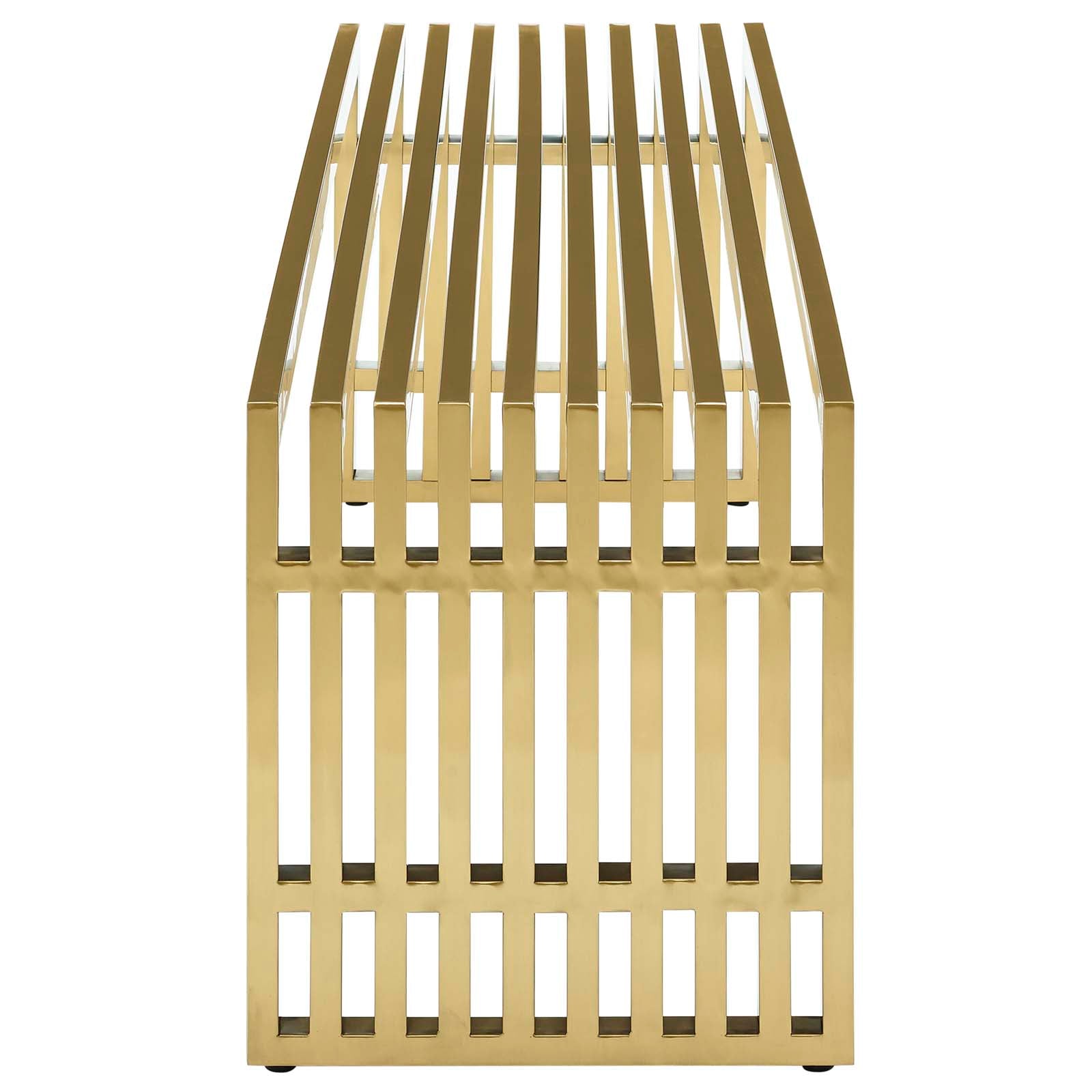 Large Gold Brushed Stainless Steel Gridiron Bench - Modern, Easy - Clean, Ideal for Any Space