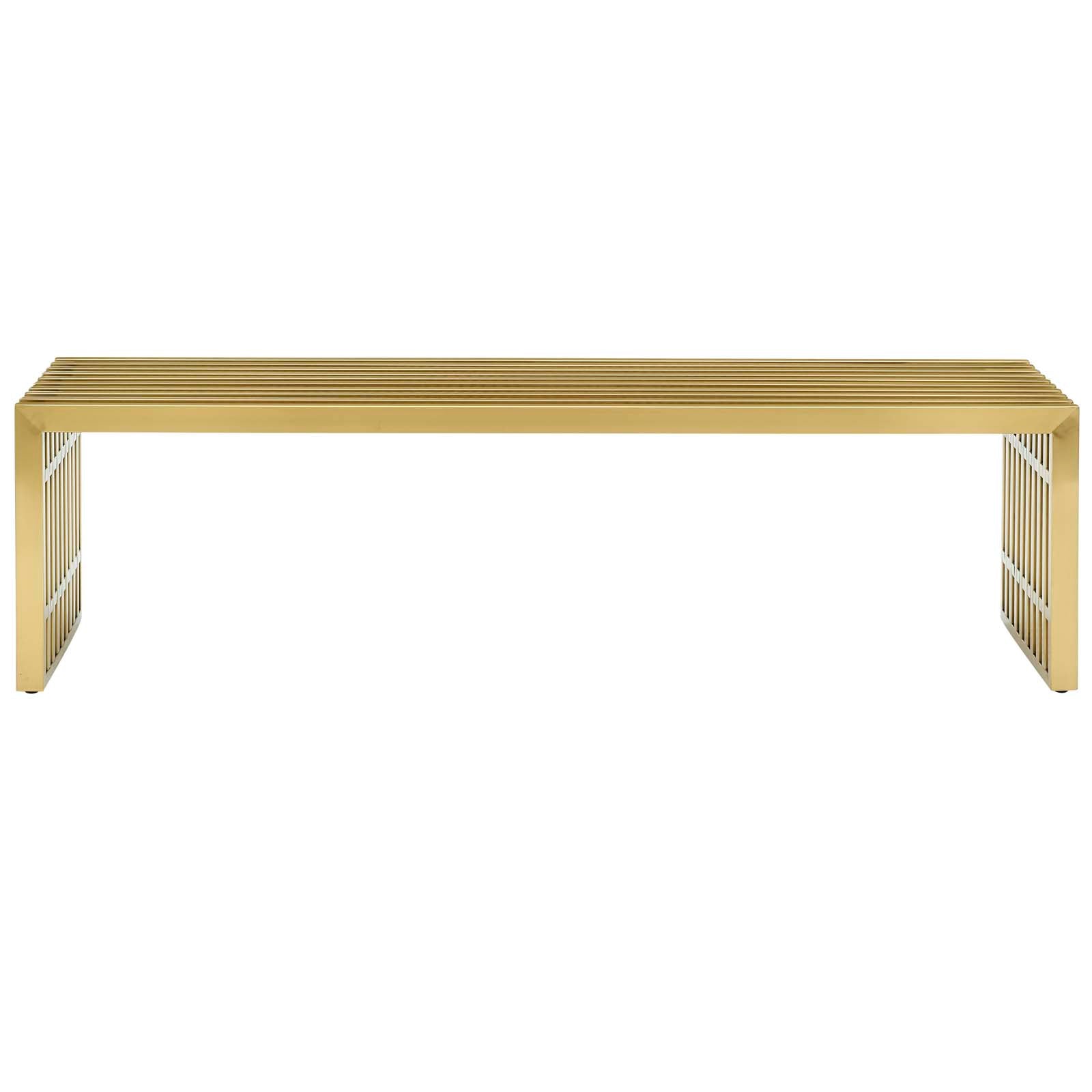 Large Gold Brushed Stainless Steel Gridiron Bench - Modern, Easy - Clean, Ideal for Any Space
