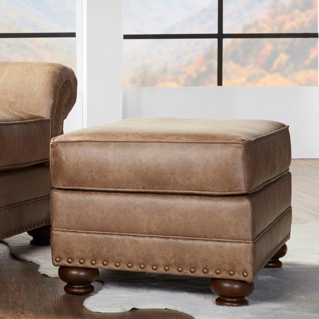 Leinster Transitional Style Fully Assembled Faux Leather Armchair and Ottoman Set in Ginger - Brown Shade