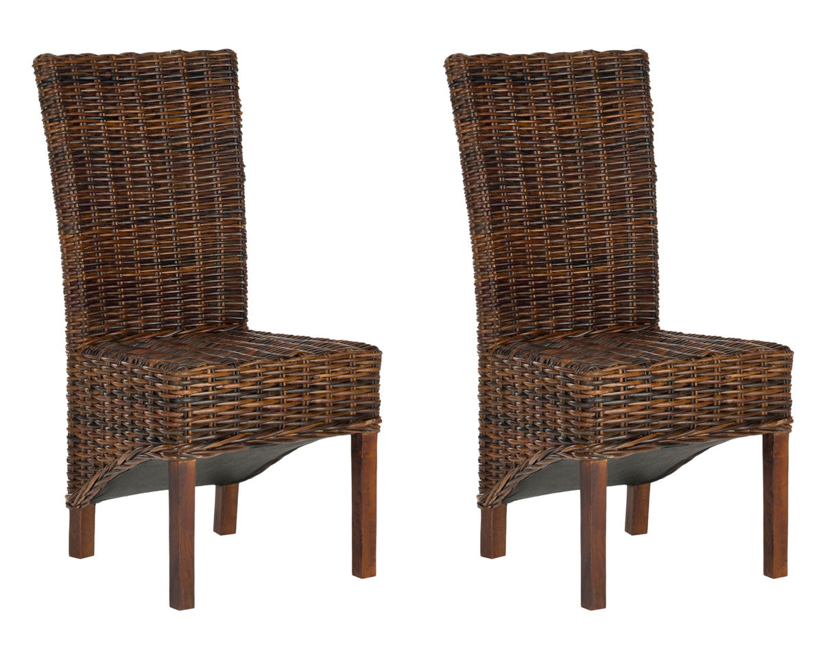 Exquisite Set of 2 Ridge Side Chairs in Tropical Dark Brown - Ideal for Dining Rooms, Crafted from Rattan and Sustainable Mango Wood