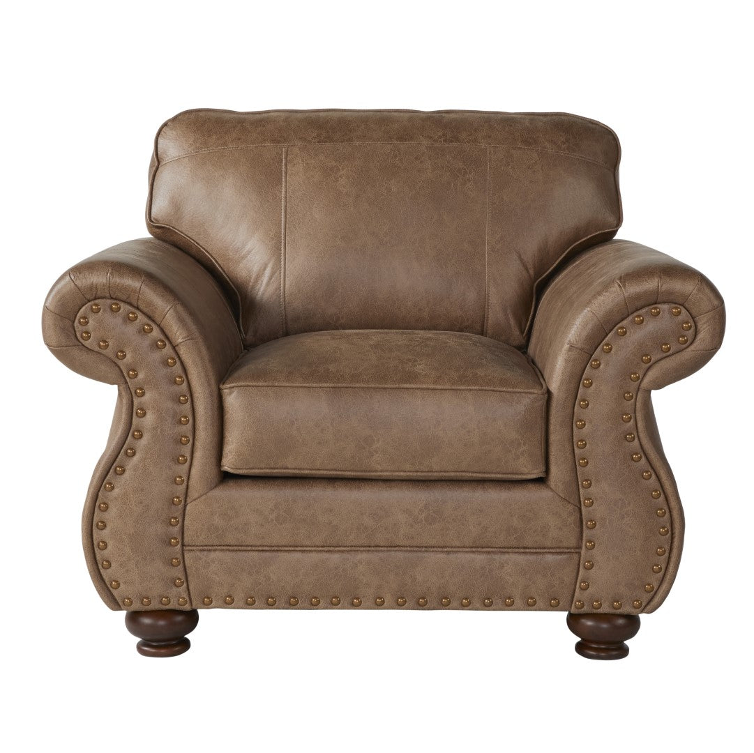 Leinster Transitional Style Fully Assembled Faux Leather Armchair and Ottoman Set in Ginger - Brown Shade