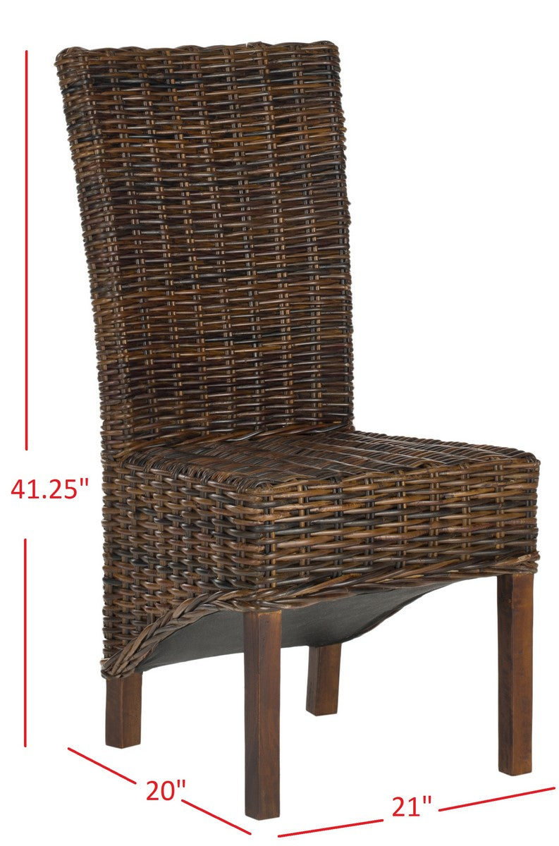 Exquisite Set of 2 Ridge Side Chairs in Tropical Dark Brown - Ideal for Dining Rooms, Crafted from Rattan and Sustainable Mango Wood