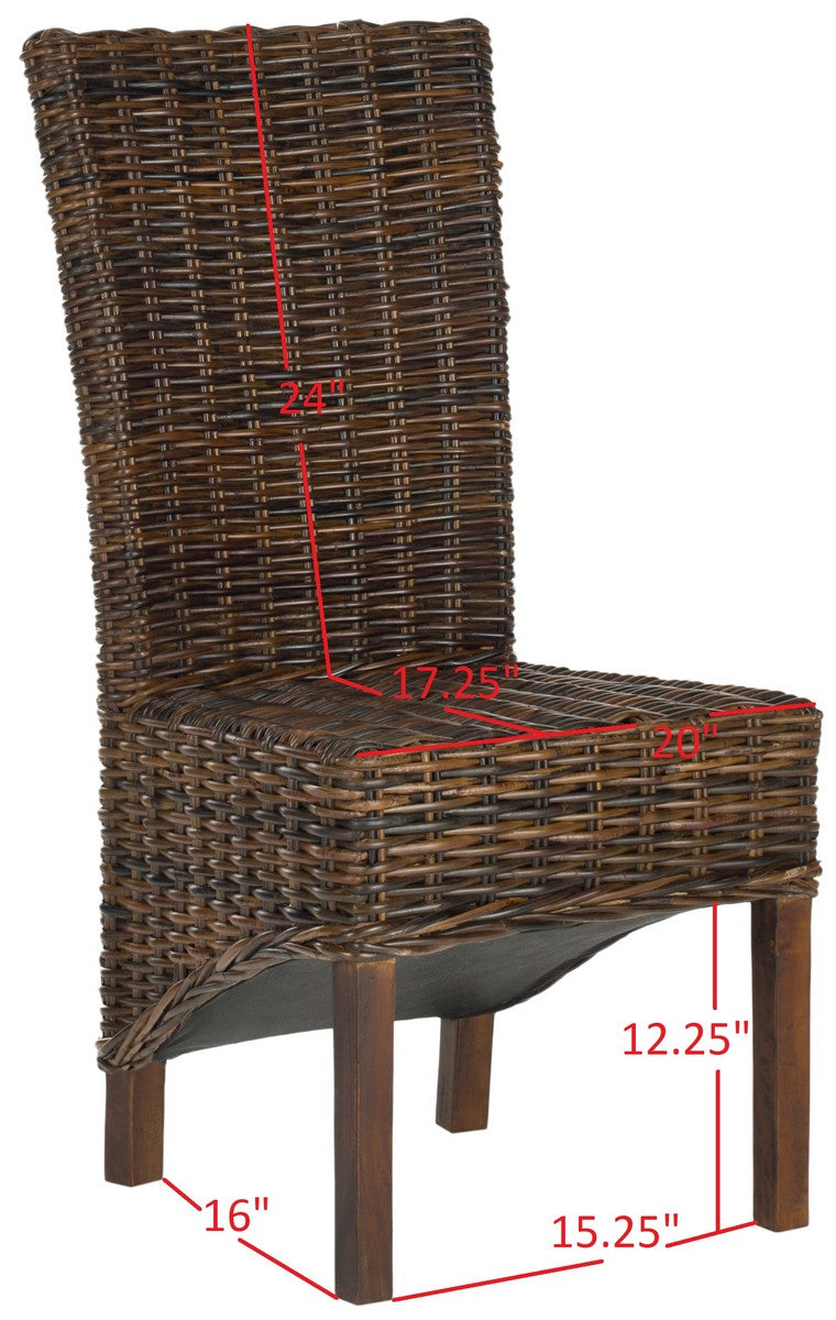Exquisite Set of 2 Ridge Side Chairs in Tropical Dark Brown - Ideal for Dining Rooms, Crafted from Rattan and Sustainable Mango Wood