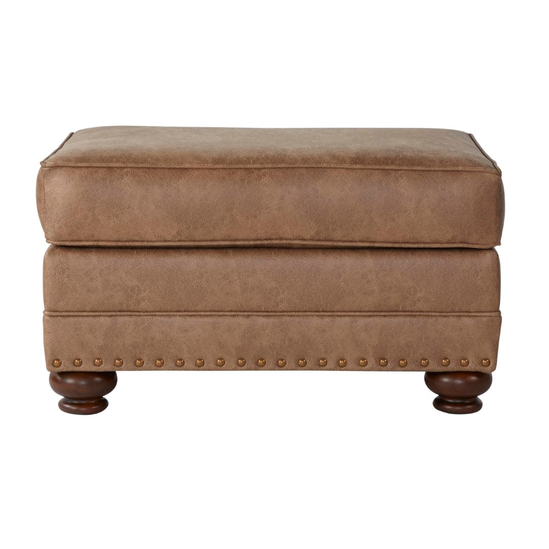 Leinster Transitional Style Fully Assembled Faux Leather Armchair and Ottoman Set in Ginger - Brown Shade