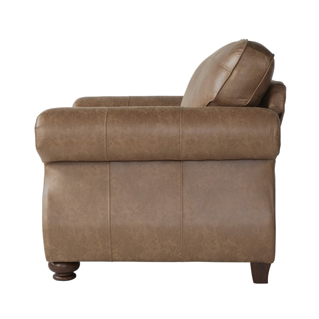 Leinster Transitional Style Fully Assembled Faux Leather Armchair and Ottoman Set in Ginger - Brown Shade