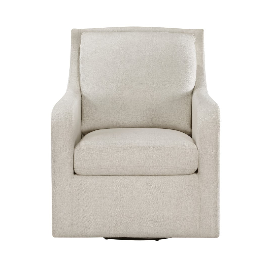 Chic Modern Beige Textured Fabric Swivel Accent Chair with Solid Wood Frame