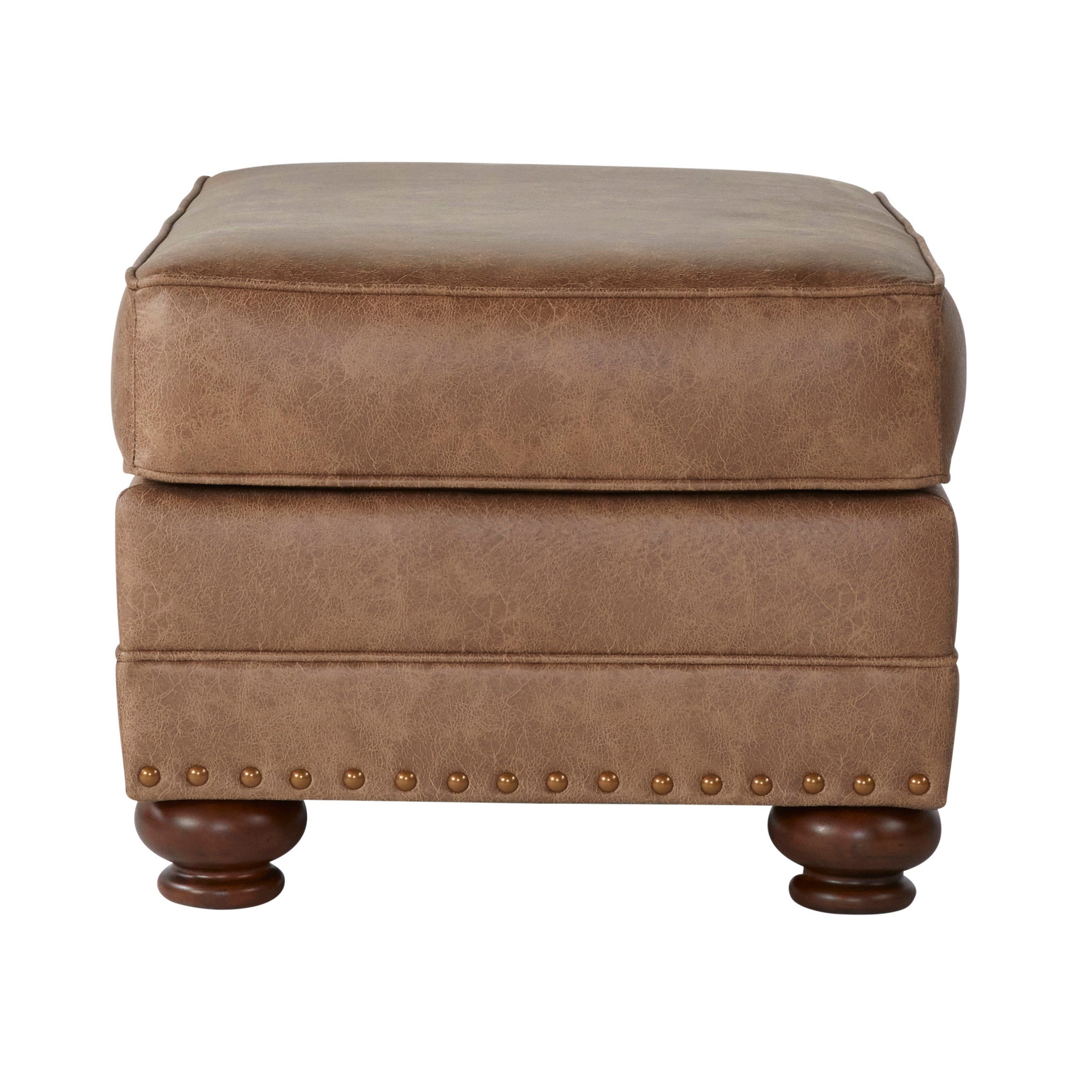 Leinster Transitional Style Fully Assembled Faux Leather Armchair and Ottoman Set in Ginger - Brown Shade