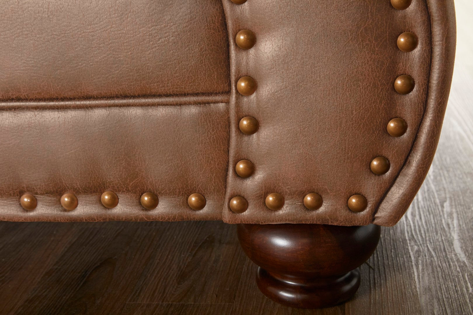 Leinster Transitional Style Fully Assembled Faux Leather Armchair and Ottoman Set in Ginger - Brown Shade
