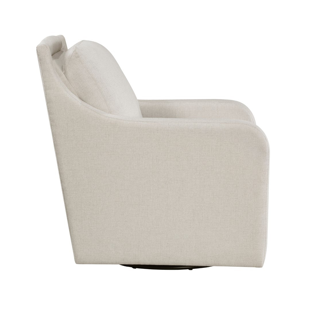 Chic Modern Beige Textured Fabric Swivel Accent Chair with Solid Wood Frame