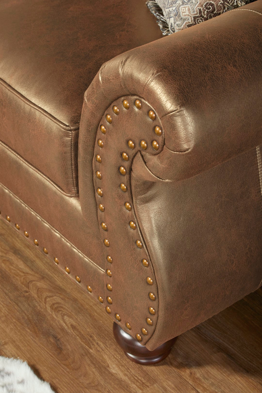 Leinster Transitional Style Fully Assembled Faux Leather Armchair and Ottoman Set in Ginger - Brown Shade