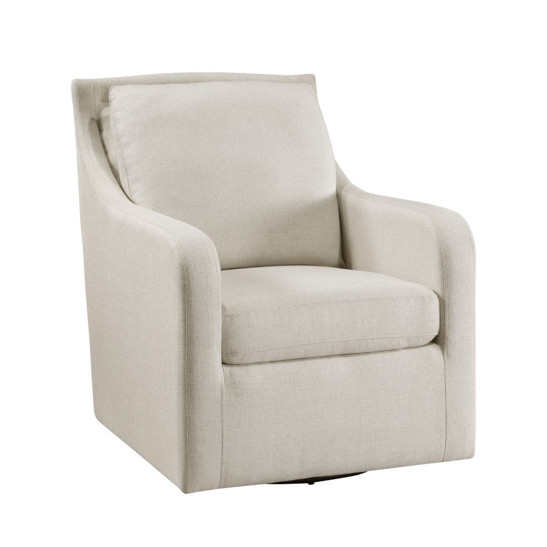 Chic Modern Beige Textured Fabric Swivel Accent Chair with Solid Wood Frame