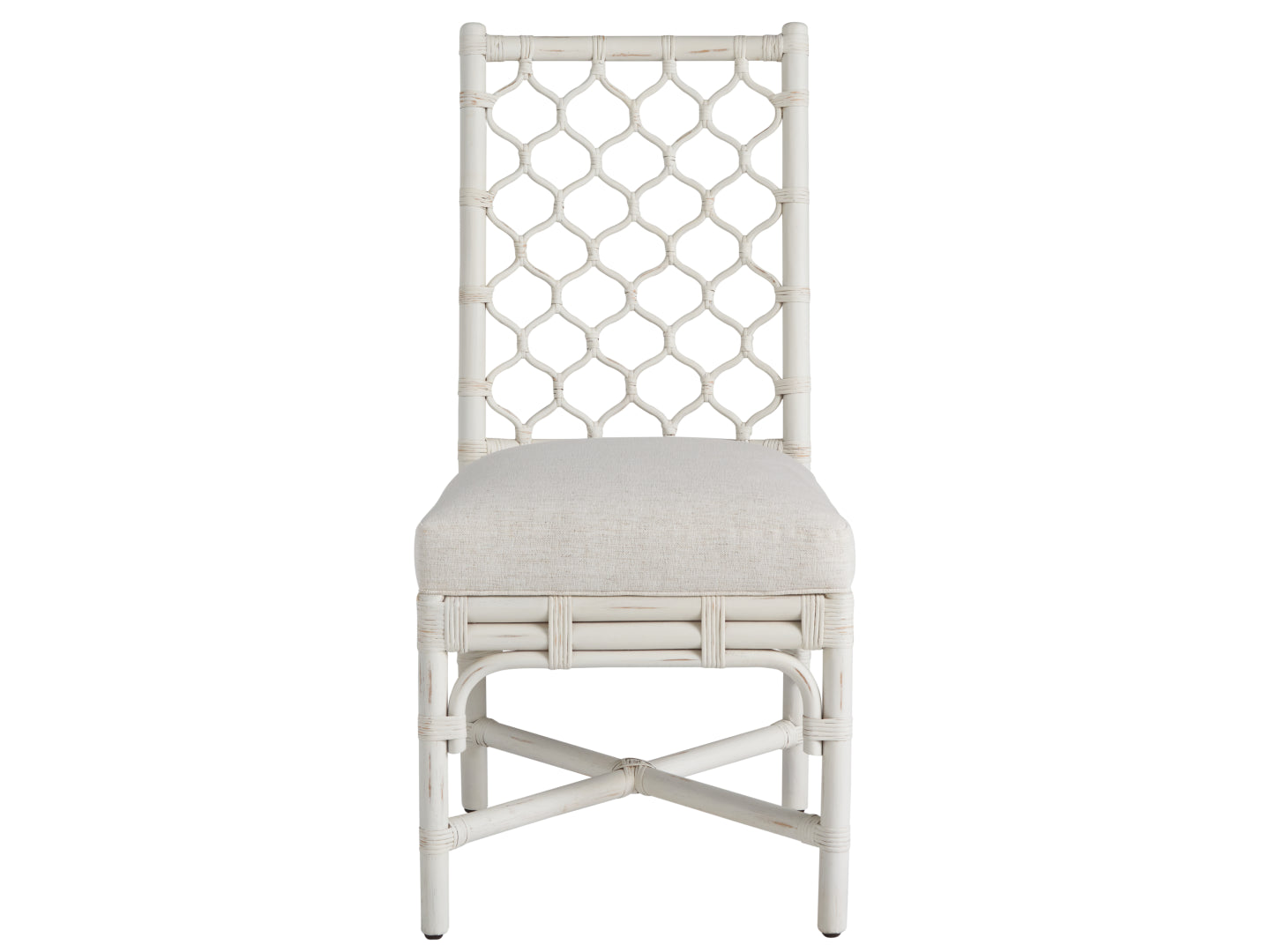 Set of 2 Marco Side Chairs - Stylish Quatrefoil Design, Comfort Upholstery in White Rattan Finish
