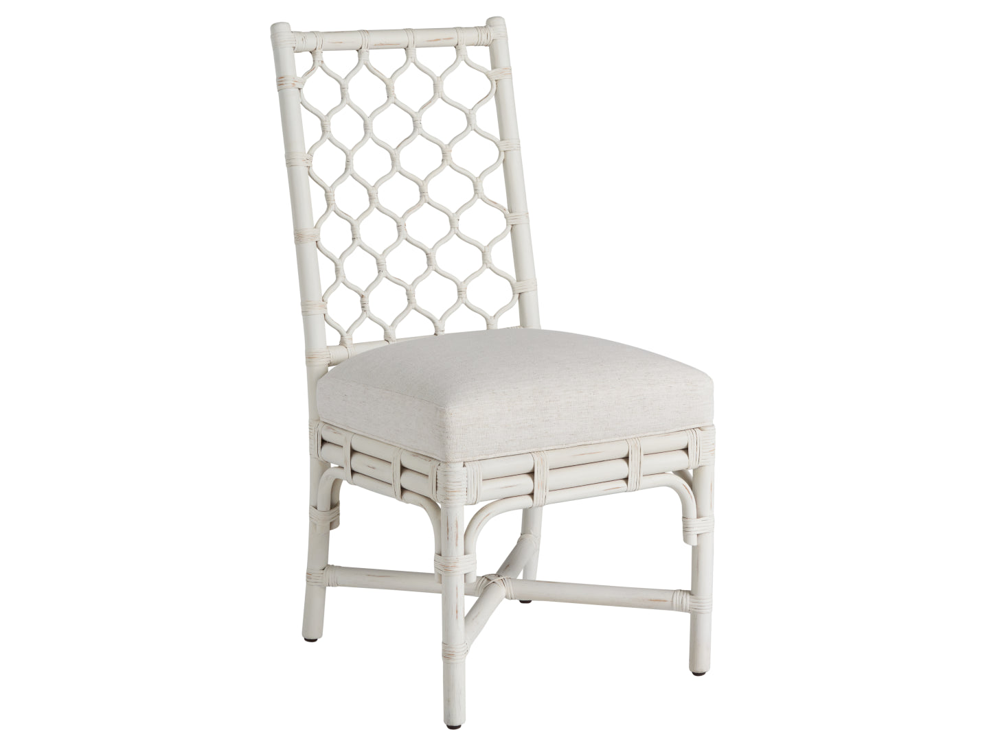 Set of 2 Marco Side Chairs - Stylish Quatrefoil Design, Comfort Upholstery in White Rattan Finish