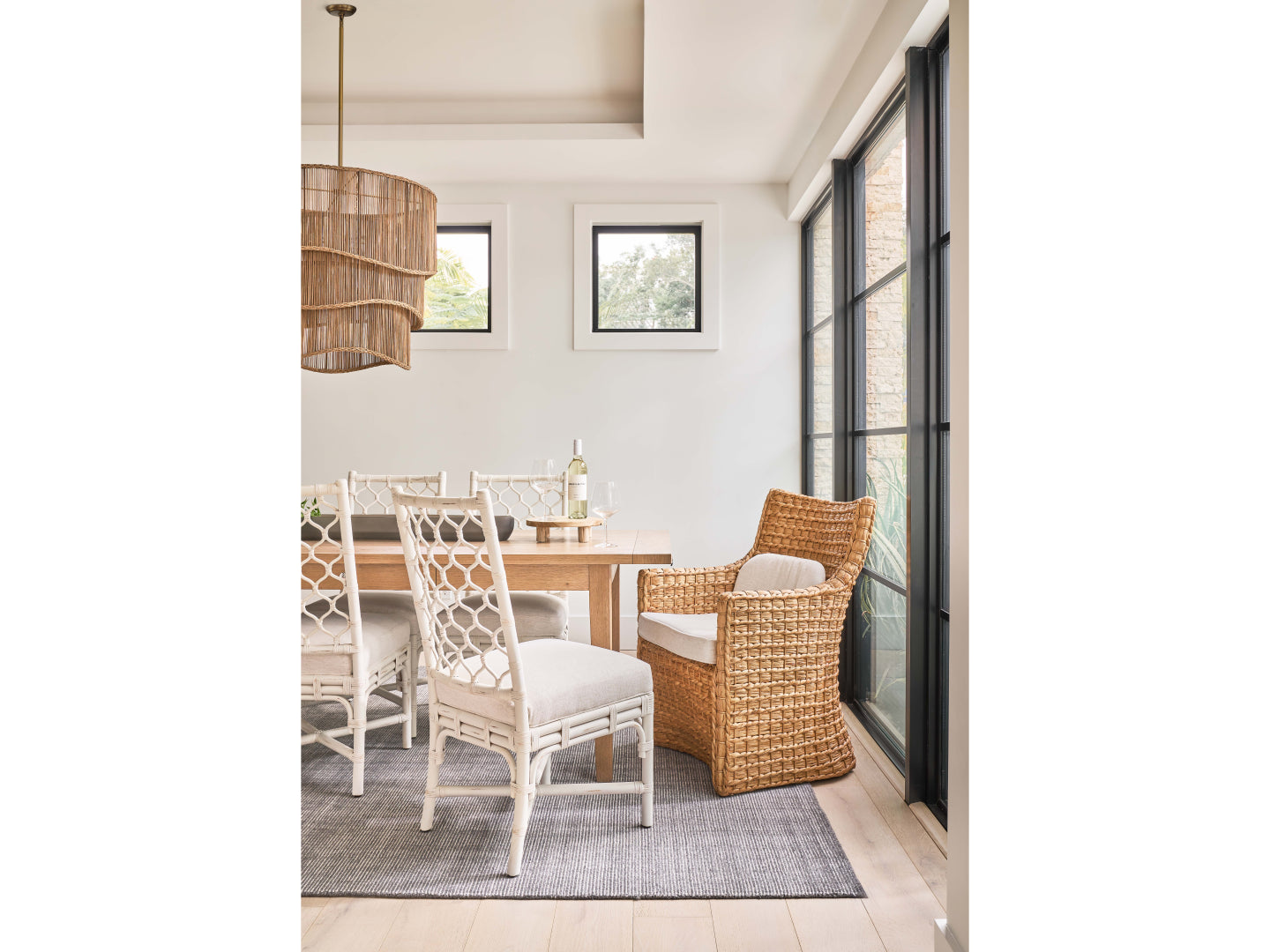 Set of 2 Marco Side Chairs - Stylish Quatrefoil Design, Comfort Upholstery in White Rattan Finish